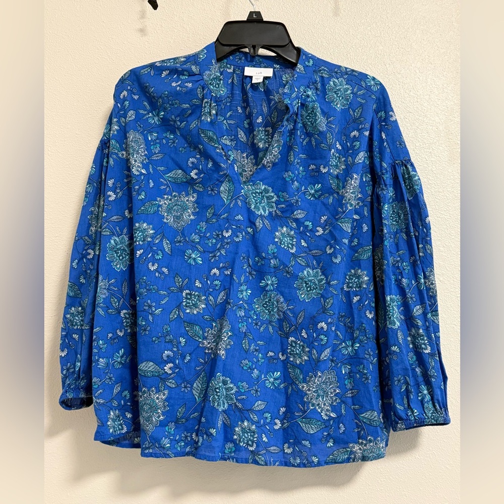 J.Jill Cotton Puff Sleeve Floral Blouse